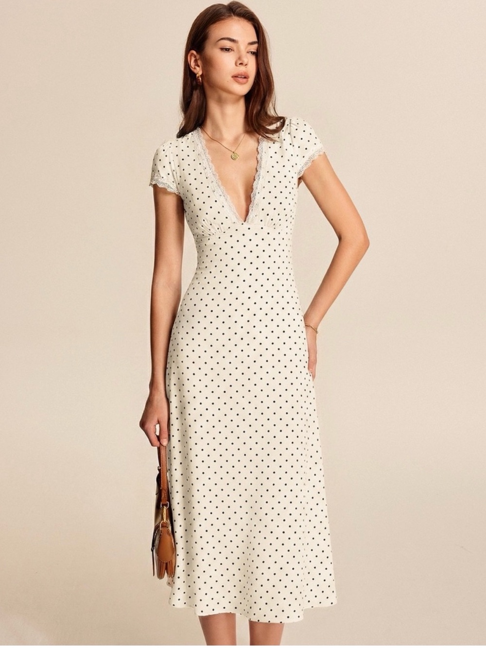 Commense Ivory Polka Dot Midi Dress